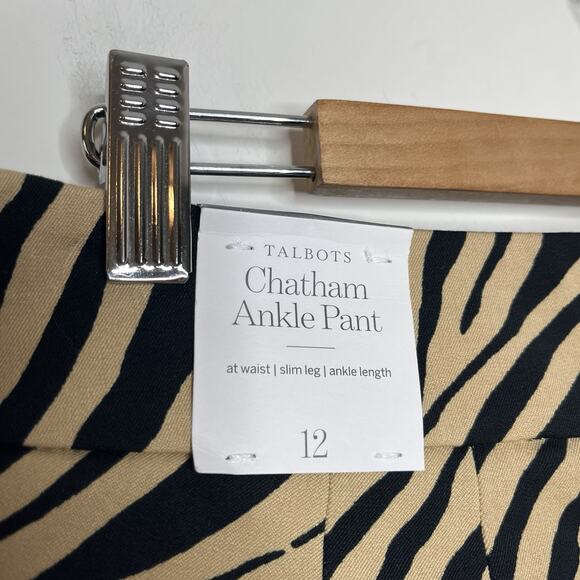 Talbots Tiger Striped Chatham Ankle Pants Tan Womens Size 12 Animal Print Office - Picture 6 of 7